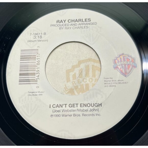 Ray Charles A Song For You / I Cant Get Enough 45 Vinyl 90s Soul Warner Bros - Picture 2 of 6